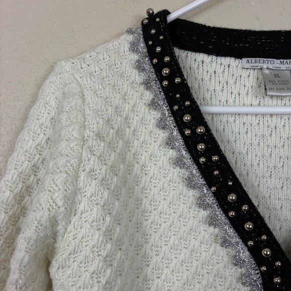 Alberto Makali Beaded Knit Navy White Sparkly Cardigan Sweater Size XL - Picture 4 of 7